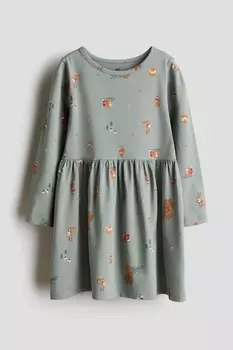 Платье из хлопка с принтом H&M, зеленый