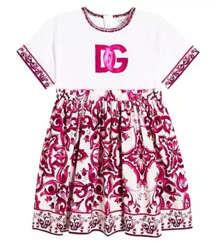 Платье из хлопка с принтом майолика Dolce&Gabbana, розовый