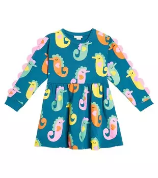 Платье из хлопка с принтом Stella Mccartney Kids, синий