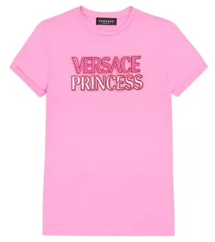 Платье из хлопка с принтом Versace, розовый
