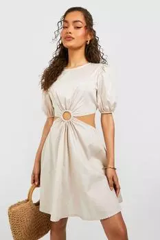 Платье из хлопка с вырезами Boohoo, серый