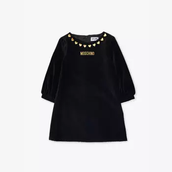 Платье из хлопка с вышивкой в виде сердечек и бренда, 4-12 лет Moschino, черный