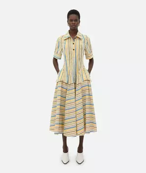 Платье из хлопка в клетку Bottega Veneta, синий/желтый/черный