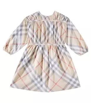 Платье из хлопка в клетку Burberry Burberry Kids, цвет pale stone ip check