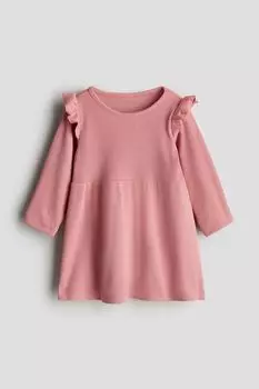 Платье из хлопка в рубчик H&M, розовый