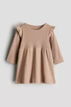 Платье из хлопка в рубчик H&M, бежевый