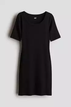 Платье из хлопка в рубчик H&M, черный