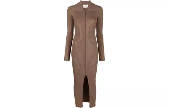 Платье из хлопка в рубчик на молнии NANUSHKA, коричневый