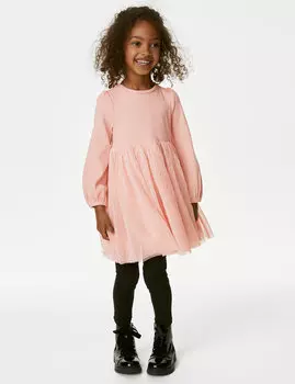 Платье из хлопкового блестящего тюля (2–8 лет) Marks & Spencer, светло-розовый