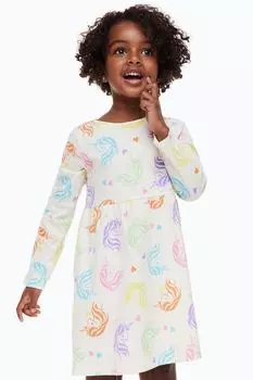 Платье из хлопкового джерси H&amp;M, натуральный белый/единороги