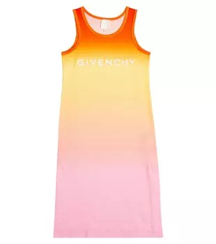 Платье из хлопкового джерси с эффектом "омбре" и логотипом Givenchy Kids, разноцветный