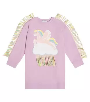 Платье из хлопкового джерси с бахромой Stella McCartney Kids, розовый