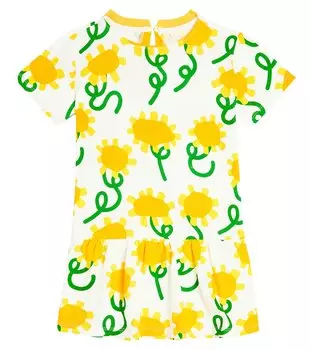 Платье из хлопкового джерси с цветочным принтом Stella Mccartney, белый