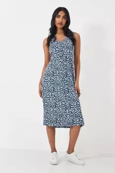 Платье из хлопкового джерси с цветочным принтом Crew Clothing Company, синий