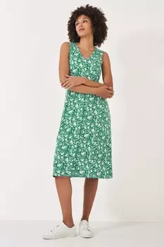 Платье из хлопкового джерси с цветочным принтом Crew Clothing Company, зеленый