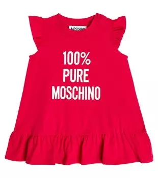 Платье из хлопкового джерси с детским принтом Moschino Kids, красный