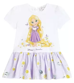 Платье из хлопкового джерси с детским принтом Monnalisa, мультиколор