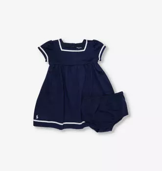 Платье из хлопкового джерси с квадратным вырезом для девочки Polo Ralph Lauren, синий