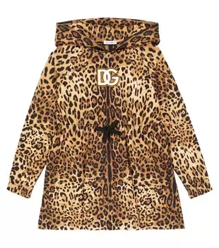 Платье из хлопкового джерси с леопардовым принтом Dolce&Gabbana, коричневый