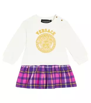 Платье из хлопкового джерси с логотипом baby baby Versace Kids, белый