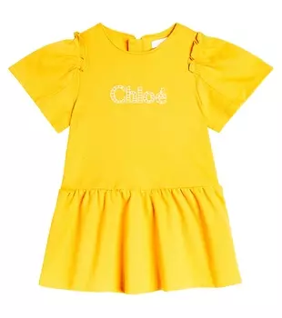 Платье из хлопкового джерси с логотипом Baby Baby Chlo, желтый