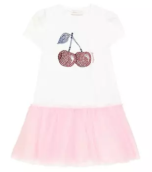 Платье из хлопкового джерси с вышивкой Monnalisa, белый