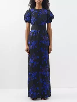 Платье из хлопкового фай с цветочной вышивкой Erdem, черный