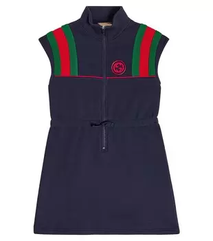 Платье из хлопкового фетра Gucci Kids, синий