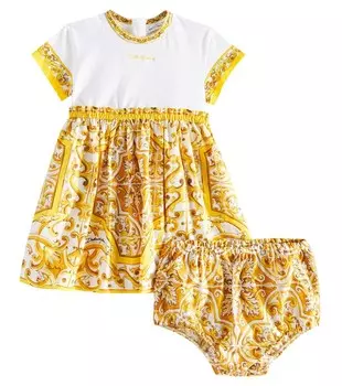 Платье из хлопкового поплина Baby Majolica с панталонами Dolce&Gabbana Kids, цвет variante abbinata
