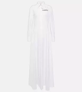 Платье из хлопкового поплина с аппликацией VALENTINO, белый