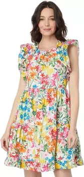 Платье из хлопкового поплина с цветочным принтом и оборками на рукавах Maggy London, цвет Soft White/Pink