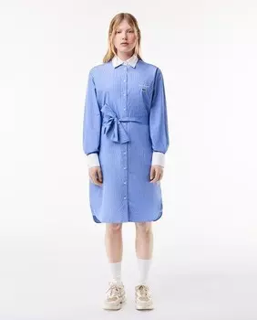 Платье из хлопкового поплина с длинными рукавами и полосатым узором Lacoste, синий