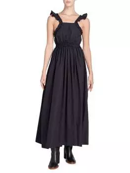 Платье из хлопкового поплина с оборками Chloé Ink navy