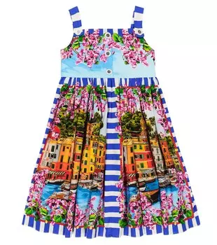 Платье из хлопкового поплина с принтом Portofino Dolce&Gabbana, разноцветный