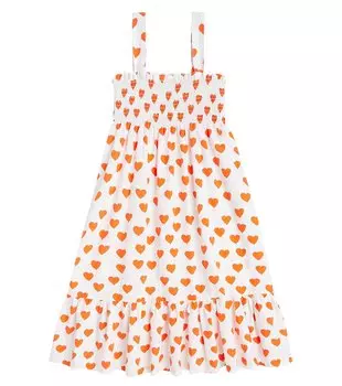 Платье из хлопкового поплина с присборенными сердечками Tinycottons, мультиколор