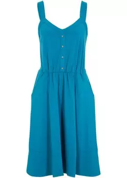 Платье из хлопкового трикотажа длиной до колена с боковыми карманами Bpc Bonprix Collection, бирюзовый
