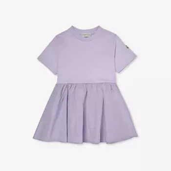 Платье из хлопкового трикотажа с фирменной нашивкой и короткими рукавами 4-10 лет Moncler, фиолетовый