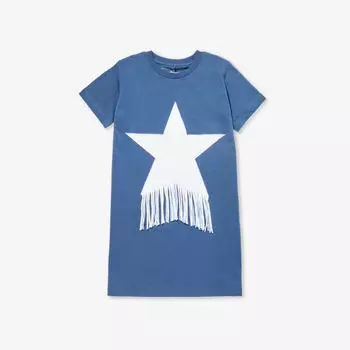 Платье из хлопкового трикотажа с кисточками и звездочками, 4–14 лет Stella Mccartney, синий