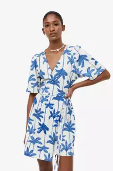 Платье из хлопкового трикотажа с трансфером H&M, бежевый