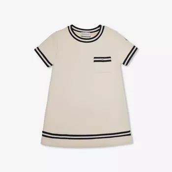 Платье из хлопкового трикотажа в полоску с короткими рукавами 4-12 лет Moncler, бежевый