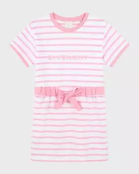 Платье из хлопкового трикотажа в полоску для девочек Givenchy, цвет White/Pink