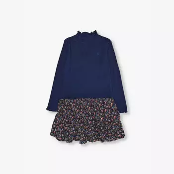 Платье из хлопковой смеси с цветочным узором Tow-Panel 2-6 лет Polo Ralph Lauren, синий