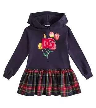 Платье из хлопковой смеси с цветочным рисунком Dolce&Gabbana Kids, цвет variante abbinata