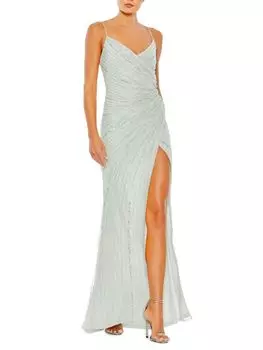 Платье из искусственного запаха с высоким разрезом и бисером Mac Duggal, мята