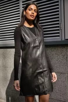 Платье из искусственной кожи на пуговицах Threadbare, черный