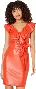 Платье из искусственной кожи с рюшами и запахом Bebe, красный