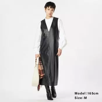 Платье из искусственной кожи с V-образным вырезом PLST, черный