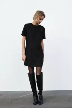 Платье из искусственной замши со стразами ZARA, черный