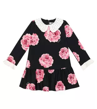 Платье из кади с цветочным принтом Monnalisa, разноцветный