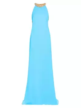 Платье из кади с кристаллами и вышивкой Oscar De La Renta, синий